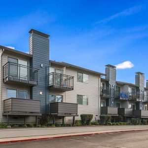 Street view of apartment building